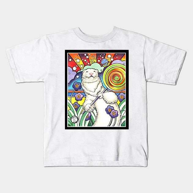 Cosmic Lollipop Ferret - Black Outlined Version Kids T-Shirt by Nat Ewert Art